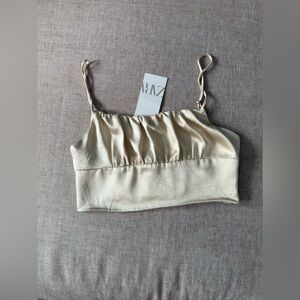 NWT ZARA viral BLOG FAVE satin beige/Cream Satin Top size M out of stock